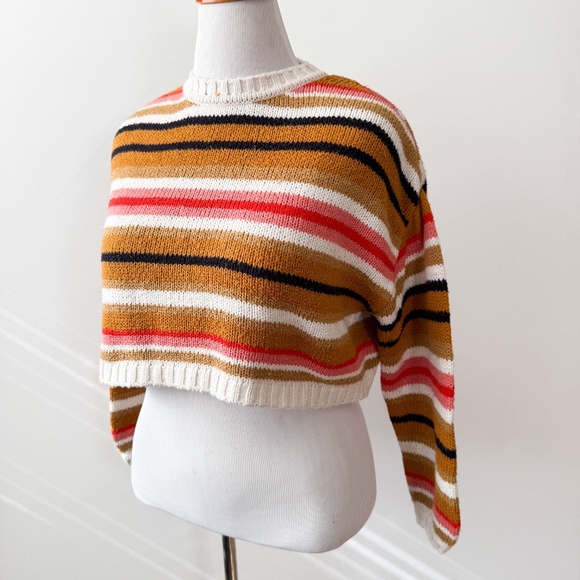 Billabong SO BOLD Fall Y2K Oversized Multi Color Cropped Cozy Boho Sweater Sz S - Picture 5 of 11